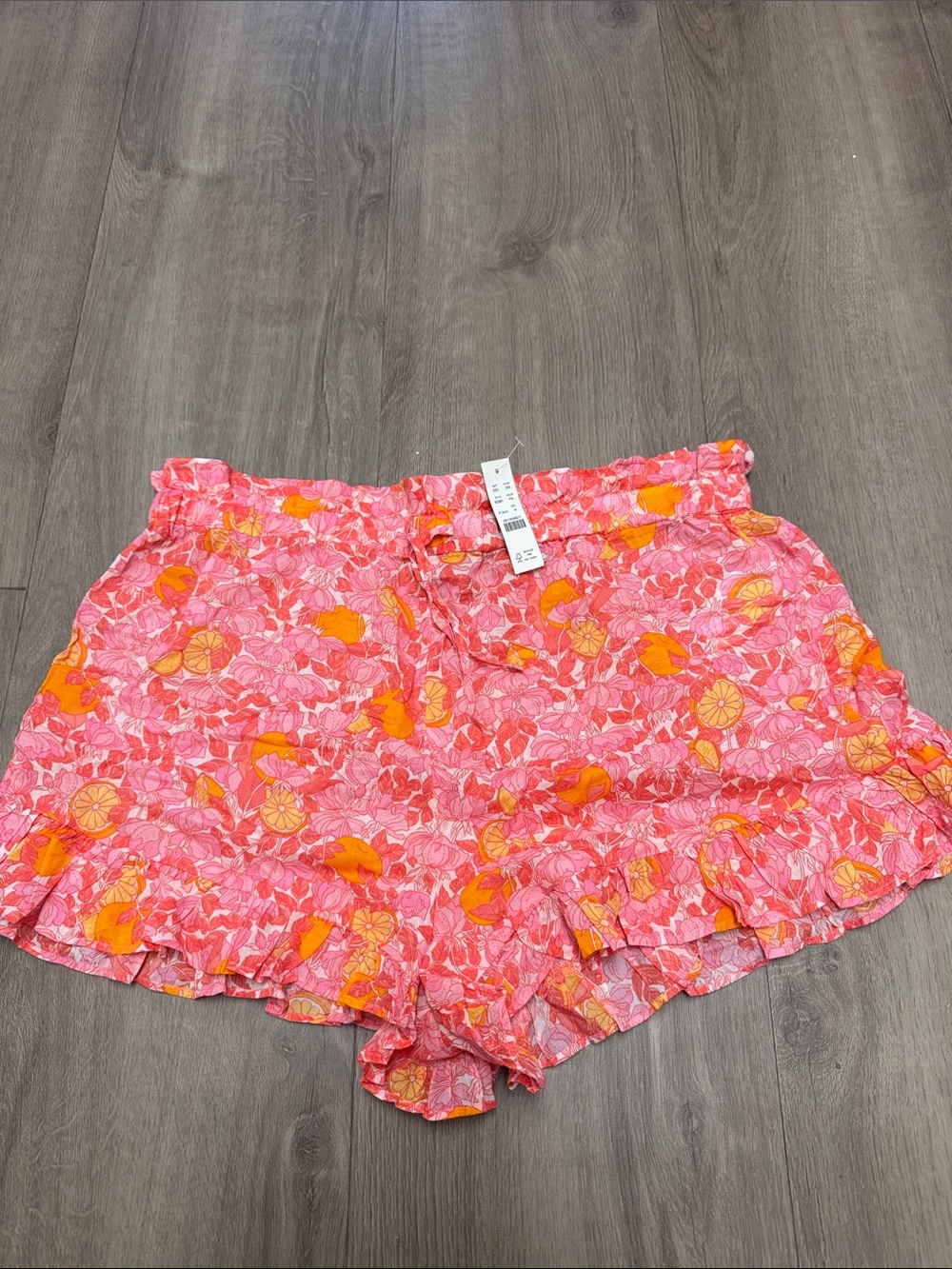 J. Crew Pink Floral High-Waist Ruffle Shorts with Orange Accents. Swim cover up